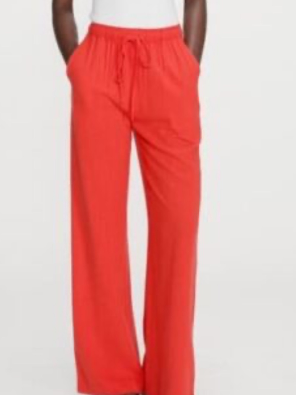 Zara Coral-Red Wide Leg Drawstring Pants